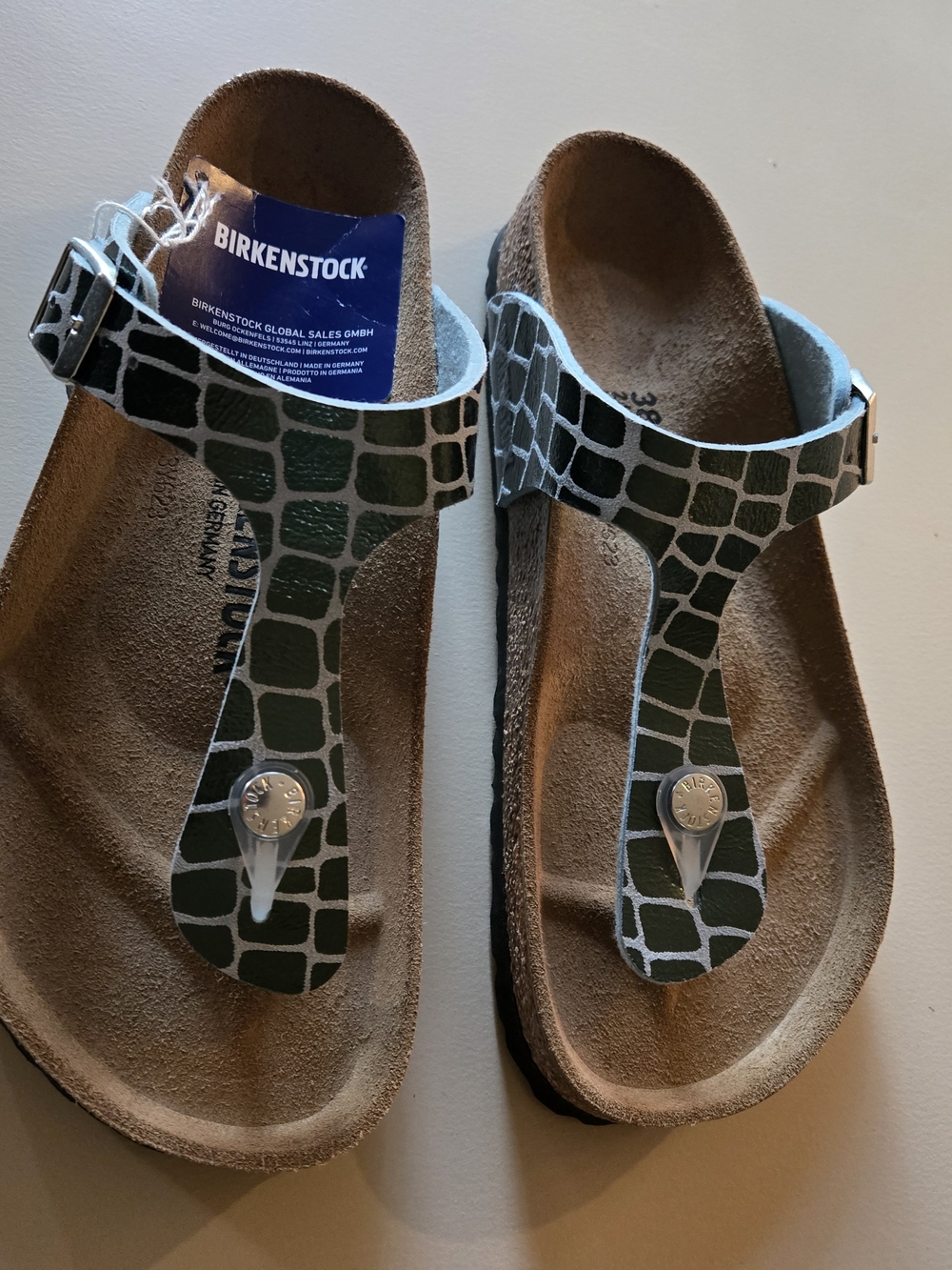 Birkenstock Green Croc-Print Gizeh Sandals